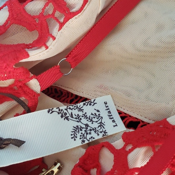 Laffaire | Red Lace Strappy Midi lace dress - nude underlay - Medium - Picture 8 of 14